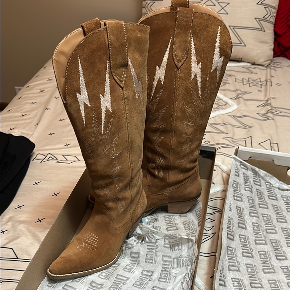 Camel Suede Cowboy Boots - Picture 3 of 4